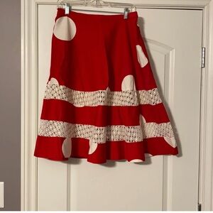 ♥️🆕 AnthropologieTracy Reese Red and White A-Line Midi Skirt🤍